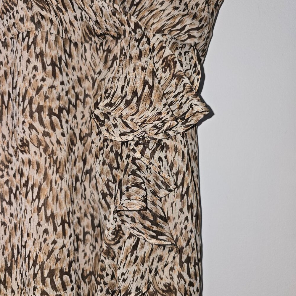 Bardot Ellie Faux Wrap Ruffle Front V-neck V-back Animal Print Midi Dress, Sz 8 - Picture 5 of 10